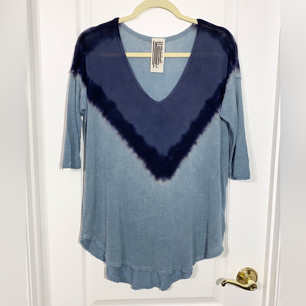 Y2K Free People USA MADE Dip Dye Short Sleeve Knit Tunic Sweater Blue Size Small